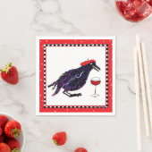 Funny Crow mit French Beret und Glass of wine Serviette (Beispiel)