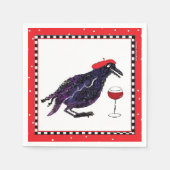 Funny Crow mit French Beret und Glass of wine Serviette (Vorderseite)