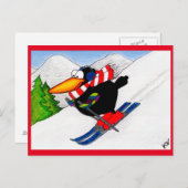 Funny Crow Winter Skiurlaub Postkarte (Vorne/Hinten)