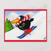Funny Crow Winter Skiurlaub Postkarte (Vorderseite)