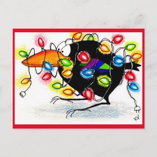 Funny Crow Winter Weihnachtsleuchten Postkarte (Vorderseite)