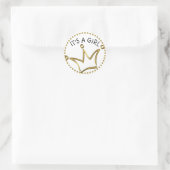 Funny Crown Gold + Ihr Backgr. & Text Runder Aufkleber (Tasche)