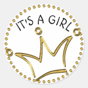 Funny Crown Gold + Ihr Backgr. & Text Runder Aufkleber
