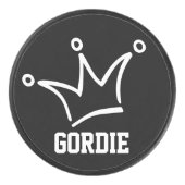 Funny Crown weiß + Ihr Backgr. Name Eishockey Puck (Vorderseite)
