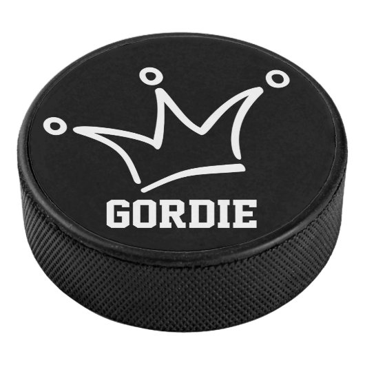 Funny Crown weiß + Ihr Backgr. Name Eishockey Puck (3/4)
