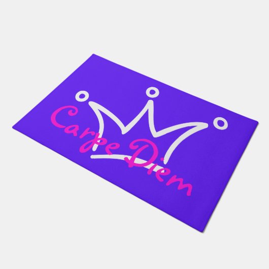 Funny Crown weiß + Ihr Backgr. & Text Fußmatte (Schrägansicht)
