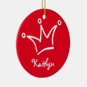 Funny Crown weiß + Ihr Backgr. & Text Keramik Ornament (Rechts)