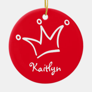 Funny Crown weiß + Ihr Backgr. & Text Keramik Ornament