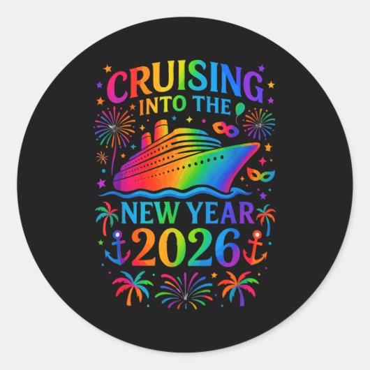 Funny Cruising Into 2026 New Year Ship Vacation Fa Runder Aufkleber (Vorderseite)