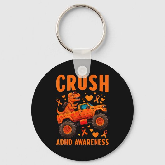 Funny Crush Adhd Awareness T-rex Monster Truck Kid Schlüsselanhänger (Vorderseite)