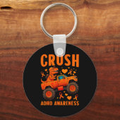 Funny Crush Adhd Awareness T-rex Monster Truck Kid Schlüsselanhänger (Vorderseite)