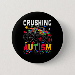 Funny Crushing Autismus Awareness Monster Truck Pu Button