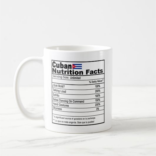 Funny Cuban Nutrition Fact Coffee Tasse (Links)