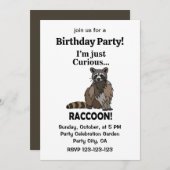Funny Curious Raccoon Birthday Party Einladung (Vorne/Hinten)