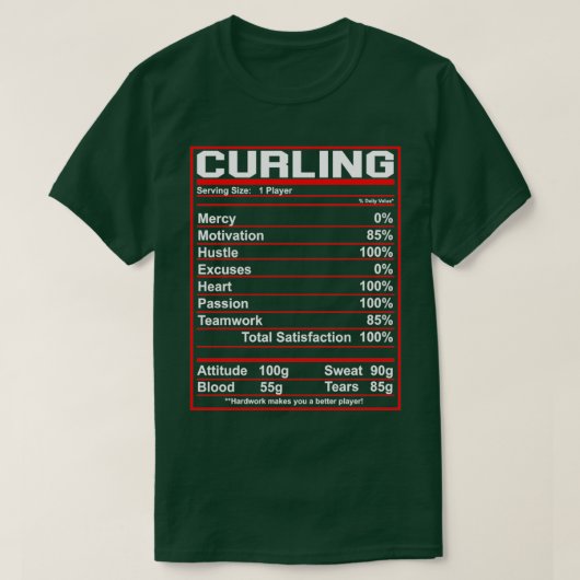 Funny Curling Nutrition Facts Gift Idee Frauen Män T-Shirt (Design vorne)
