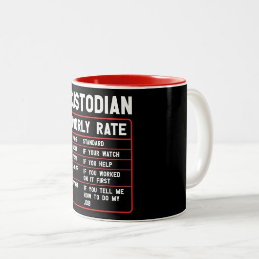 Funny Custodian Hourly Rate Zwei-Tone-Tasse Zweifarbige Tasse (VorderseiteRechts)