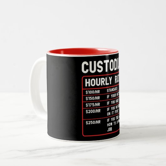 Funny Custodian Hourly Rate Zwei-Tone-Tasse Zweifarbige Tasse (Vorderseite Links)