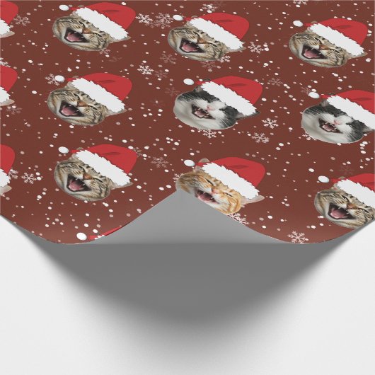 Funny Custom 3 Cat Faces Weihnachts-Weihnachtsmann Geschenkpapier (Ecke)