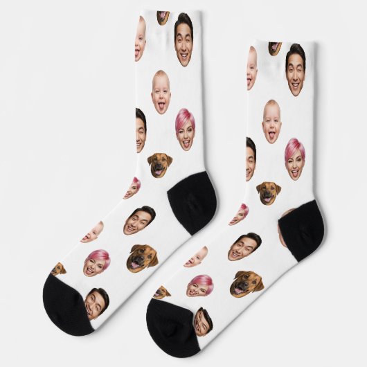 Funny Custom 4 Faces with Dog Cat - Personalisiert Socken (Linkes Detail)