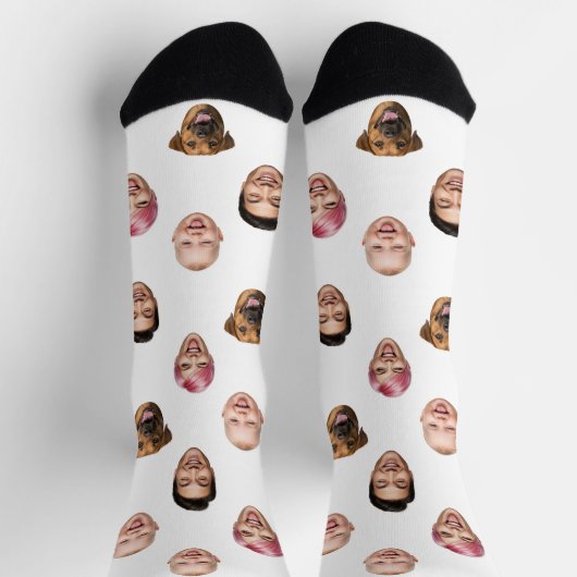 Funny Custom 4 Faces with Dog Cat - Personalisiert Socken (Oben)
