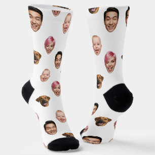 Funny Custom 4 Faces with Dog Cat - Personalisiert Socken
