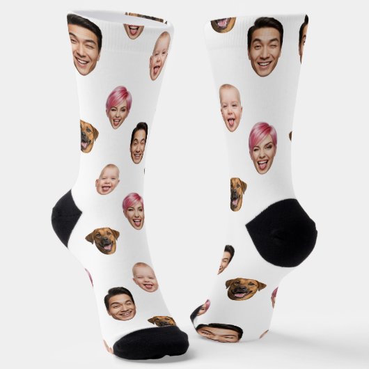 Funny Custom 4 Faces with Dog Cat - Personalisiert Socken (Gewinkelt)