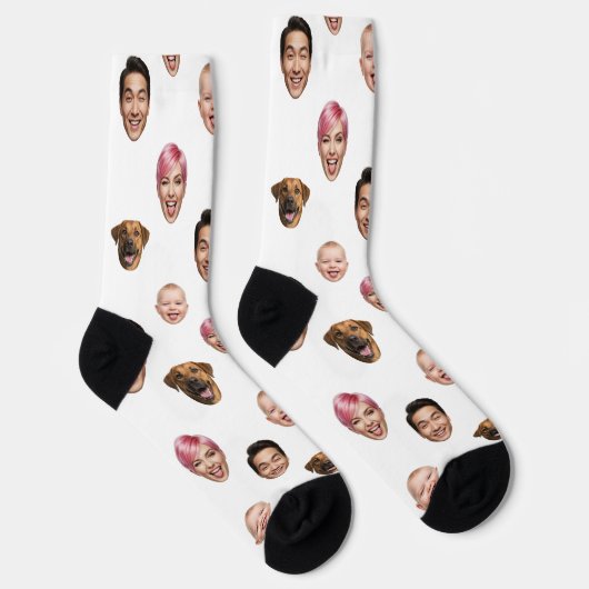 Funny Custom 4 Faces with Dog Cat - Personalisiert Socken (Rechts)