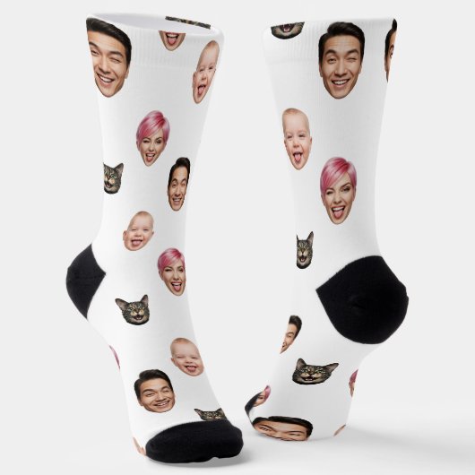 Funny Custom 4 Faces with Dog Cat - Personalisiert Socken (Gewinkelt)