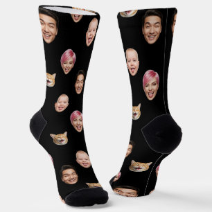 Funny Custom 4 Faces with Dog Cat - Personalisiert Socken