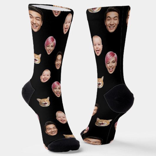 Funny Custom 4 Faces with Dog Cat - Personalisiert Socken (Gewinkelt)