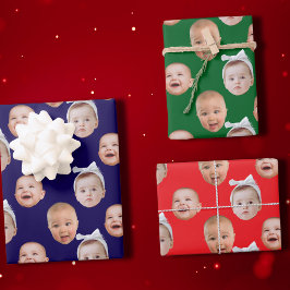 Funny Custom Baby Face Foto Face 3 Fotos Baby Geschenkpapier Set