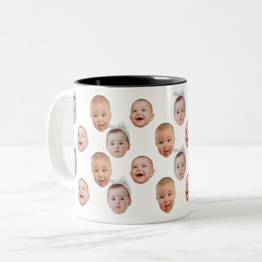 Funny Custom Baby Face Foto Face 3 Fotos Zweifarbige Tasse (Vorderseite Links)