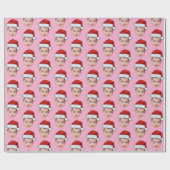 Funny Custom Baby Face Foto Santa Head Xmas Pink Geschenkpapier (Flach)