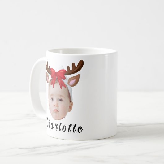 Funny Custom Baby Face Foto Weihnachtsmann Rentier Kaffeetasse (Vorderseite Links)