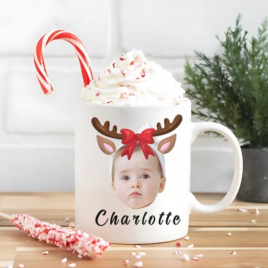 Funny Custom Baby Face Foto Weihnachtsmann Rentier Kaffeetasse