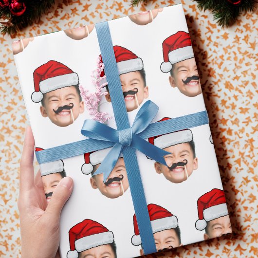 Funny Custom Baby Face Photo Santa Hat Christmas Geschenkpapier