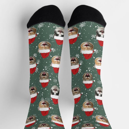 Funny Custom Cat Faces Weihnachts-Weihnachtsmannmü Socken (Oben)