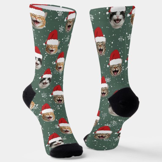Funny Custom Cat Faces Weihnachts-Weihnachtsmannmü Socken (Gewinkelt)