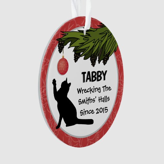 Funny Custom Cat und Eigentümer Name Red Christmas Ornament (Vorderseite)