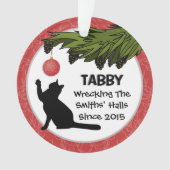 Funny Custom Cat und Eigentümer Name Red Christmas Ornament (Vorderseite)