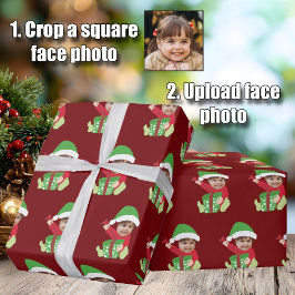Funny Custom Children's Photo Elf Christmas Red Geschenkpapier