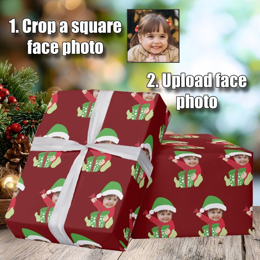 Funny Custom Children's Photo Elf Christmas Red Geschenkpapier