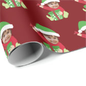 Funny Custom Children's Photo Elf Christmas Red Geschenkpapier (Rolleneckpunkt)