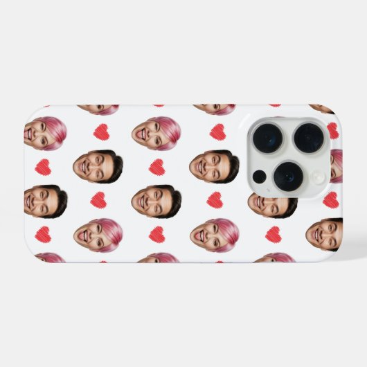 Funny Custom Couple Faces Pattern Red Hearts iPhone Hülle (Rückseite (Horizontal))