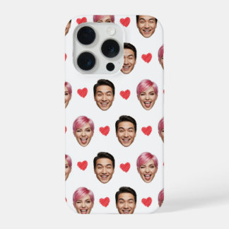 Funny Custom Couple Faces Pattern Red Hearts iPhone 15 Pro Hülle