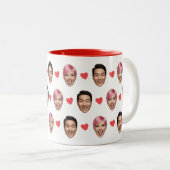 Funny Custom Couple Faces Pattern Red Hearts Zweifarbige Tasse (VorderseiteRechts)