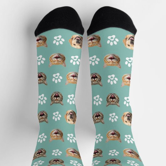 Funny Custom Dog & Cat 3 Fotos mit Paw Prints Socken (Oben)
