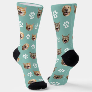 Funny Custom Dog & Cat 3 Fotos mit Paw Prints Socken