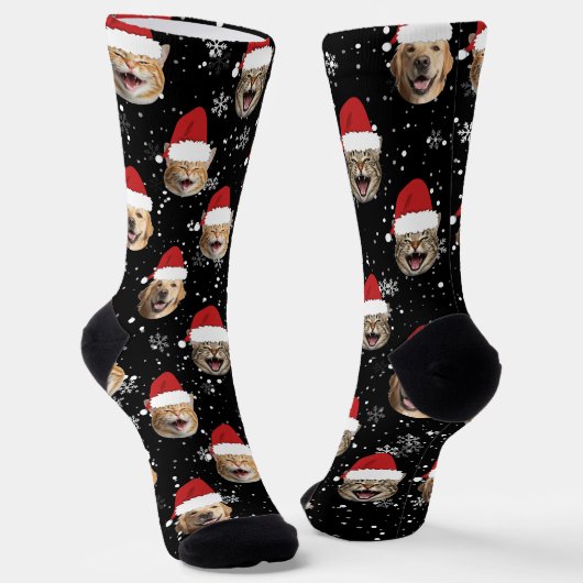 Funny Custom Dog Cat 3 gegenüber Weihnachten Weihn Socken (Gewinkelt)
