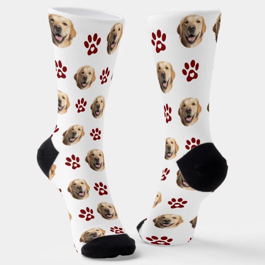 Funny Custom Dog Foto mit rotem Muster Socken (Gewinkelt)